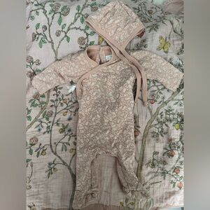 Blush Floral Baby Footed Romper with Bonnet